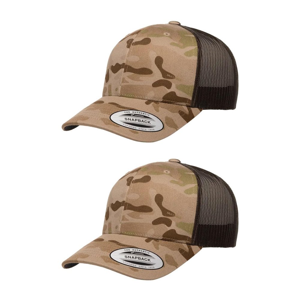 Yupoong Classic 2-Pack Premium Mesh 6 Panel Retro Trucker Cap | Mid Profile Snapback | OSFA | Bulk Pack Available (Multicam Arid Brown)