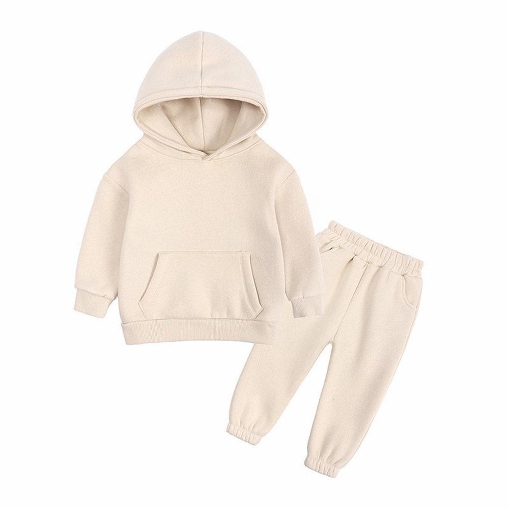 AIMAOMI Girls Tracksuit Clothes Set Casual Pullover Hoodie and Sweatpants Set-Kids Long Sleeve (Beige, 2-3 Years)