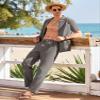 Dokotoo Men Men's Vacation Outfit Summer Short Sleeve Sets for Men Solid Linen Beach Outfits Casual Cuban Button Up Shirts Drawstring Pants with Pockets Dark Grey Small view 3