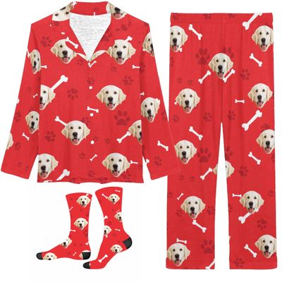 D-Story Personalized Pet Face Pajamas for Women Men Custom Pjs with 1-8 Faces Pajama Gifts for Family, Dog Moms, Cat Moms Son Daughter XS-5XL Pjs