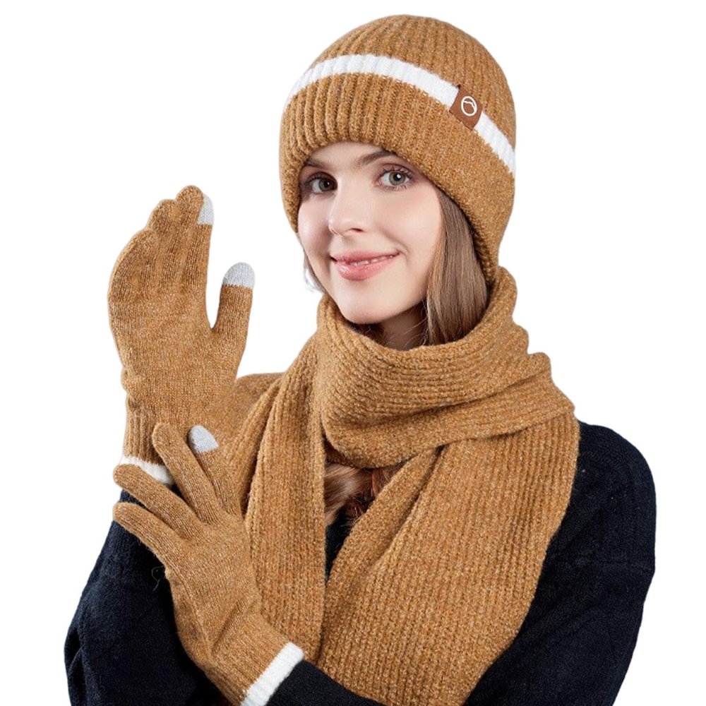 Winter Hat and Gloves Set for Women Winter Hats and Gloves for Women Woman Beanie Brown Cap Womens Winter Scarf Hat and Gloves Set for Women Black Beanie Women Winter Running Hat Scarf and Glove Set