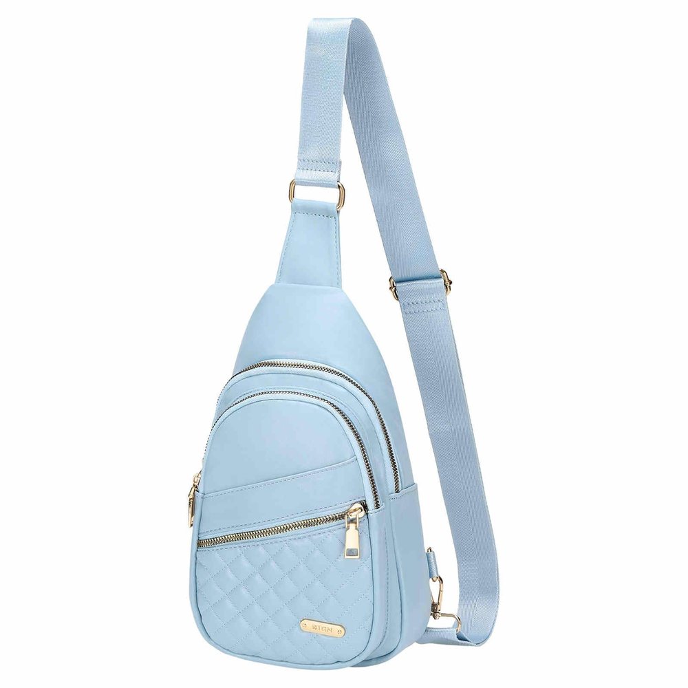 DTGN Sling Bags for Women Man - Small Crossbody Backpack - PU Leather Women's Chest Bag Casual Packs for Travel - Blue