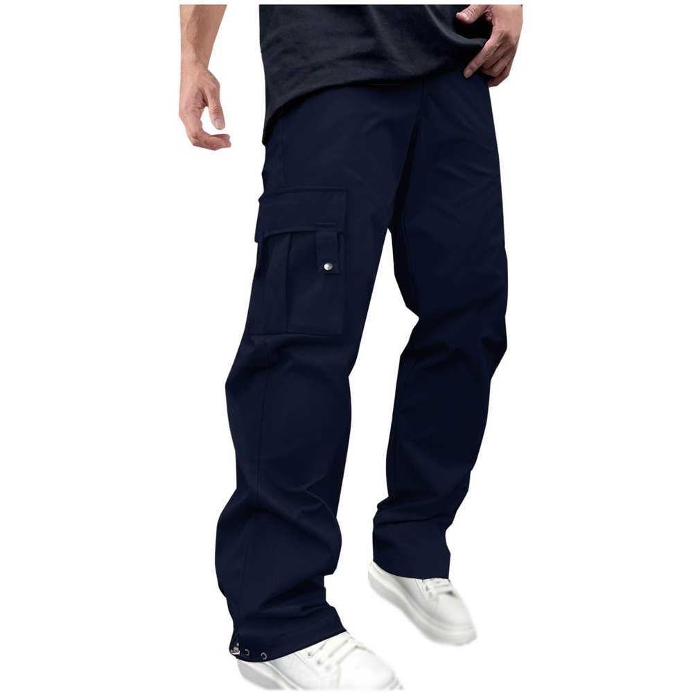Cargo Pants for Boys Men Cargo Pant Loose Stretch Elastic Waist Drawstring Straight Trousers Outdoor Hiking Jogging Sweatpants with Pocket Navy