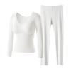 Women's Solid Color V-Neck Cashmere Undershirts with Chest Cushion and Warm Pants 2 Piece Thermal Sleepwear Sets 2024 view 1