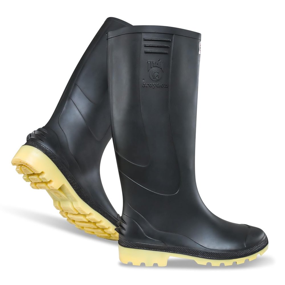 CROYDON Black Titan PVC Rain Boots Waterproof for Gardening | Fishing | Farming | Agriculture | Multi-Season | Durable Slip Resistant Knee Boots (BLACK, US Footwear Size System, Adult, Men, Numeric, Narrow, 9)