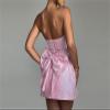 owsber Summers Dress with Bow Women's Solid Color Bustier Mini Homecoming Party Dress (Pink,Medium) view 2