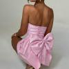 owsber Summers Dress with Bow Women's Solid Color Bustier Mini Homecoming Party Dress (Pink,Medium) view 3