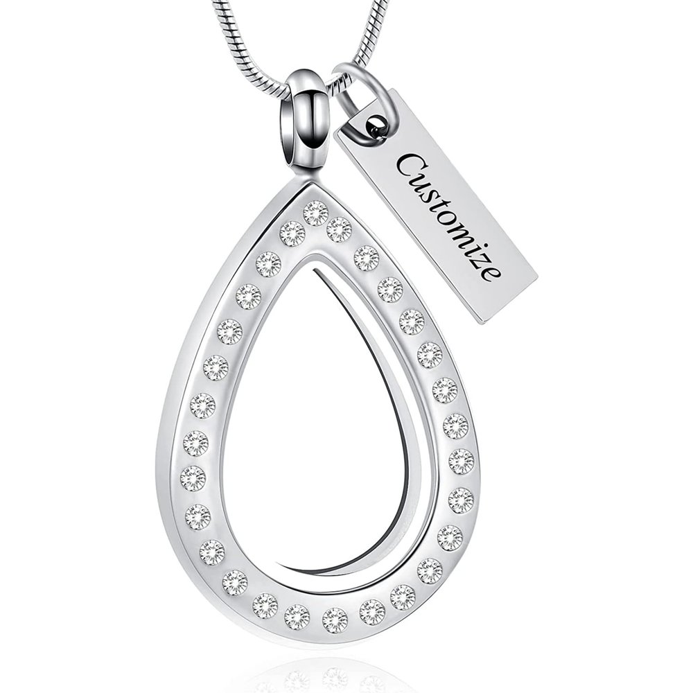 AIWENXI Teardrop Ashes Necklaces for Men Women Glass Urns Necklaces for Ashes Stainless Steel Ashes Holder Memorial Small Urns Keepsakes Pendant Jewelry