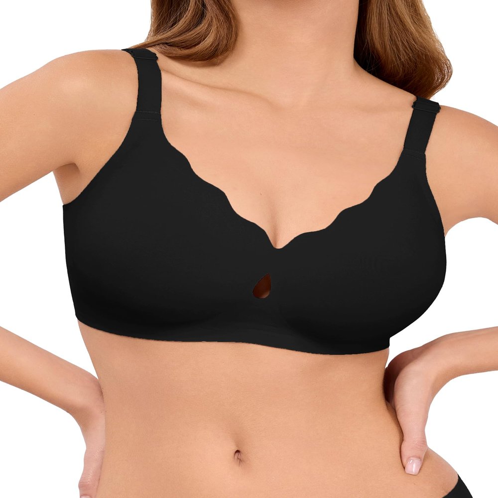 LUCKMEEY Bras for Women No Underwire Wave Push Up Wireless Bra Seamless Bras Full Coverage Bralettes Lift Everyday Bra Truffle Black XX-Large