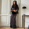 RanRui Womens Two Piece Set  lace Crop Top Cardigan Maxi Skirt Outfit for Cocktail Party Lace Perspective Two-Piece Set (Black,Large) view 2