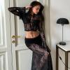 RanRui Womens Two Piece Set  lace Crop Top Cardigan Maxi Skirt Outfit for Cocktail Party Lace Perspective Two-Piece Set (Black,Large) view 3