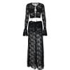 RanRui Womens Two Piece Set  lace Crop Top Cardigan Maxi Skirt Outfit for Cocktail Party Lace Perspective Two-Piece Set (Black,Large) view 4