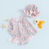 Baby Girl Rash Guard Swimsuit Long Sleeve Floral Print Bathing Suit Infant Swimwear with Bowknot Sun Hat (Pink, 2-3 Years) view 3