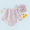 Baby Girl Rash Guard Swimsuit Long Sleeve Floral Print Bathing Suit Infant Swimwear with Bowknot Sun Hat (Pink, 2-3 Years) view 4