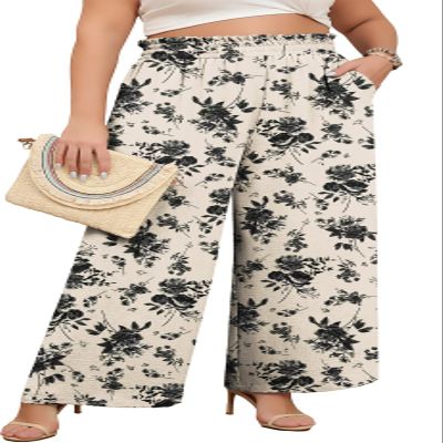 Lastshe Women's Plus Size Business Casual Pants High Waisted Fashion Lounge Dress Pants Straight Wide Leg Long Trousers with Pockets,Apricot Rose,2X
