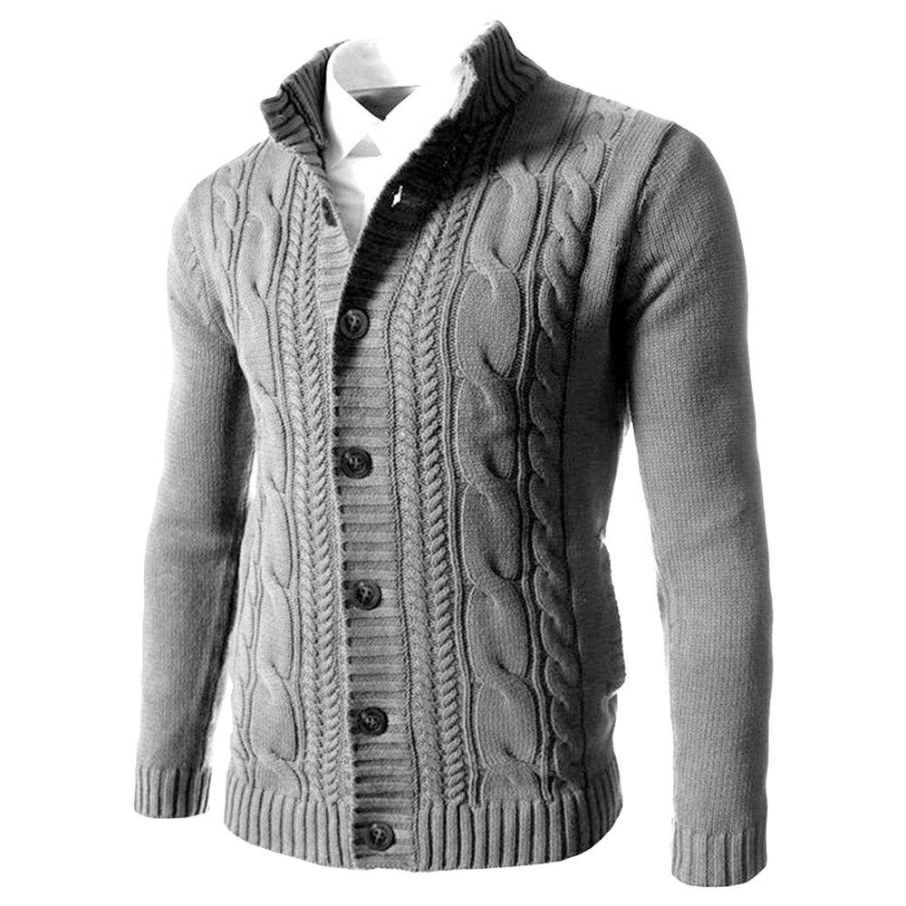 Men's Long Sleeve Stand Collar Cardigan Sweaters Slim Fit Thermal Button Knitted Sweater Casual Cardigans Outerwear (Light Grey,4X-Large)