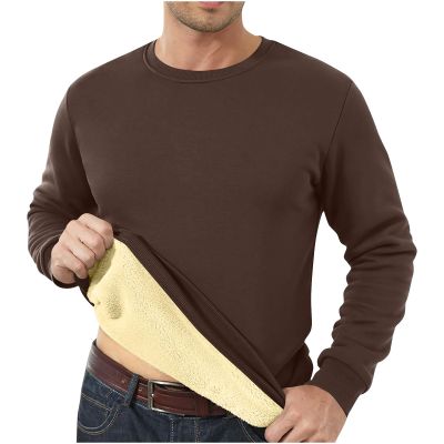 Uillui Men's Full Sherpa Lined Crewneck Sweatshirts Fleece Pullover Winter Thermal Long Sleeve Shirts Warm Work Sweatshirts Casual Workout Daily Sweaters