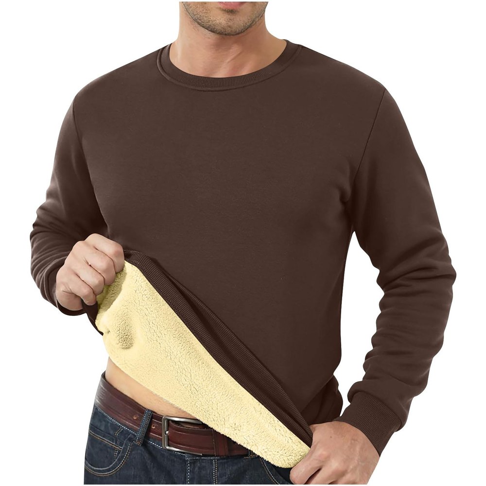Uillui Men's Full Sherpa Lined Crewneck Sweatshirts Fleece Pullover Winter Thermal Long Sleeve Shirts Warm Work Sweatshirts Casual Workout Daily Sweaters