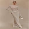 RanRui Women's lace Skirt Set Maxi Dress Sexy lace See-Through mesh Long-Sleeved Base Holiday Blouse Long Skirt Set HY145 (White,Large) view 2