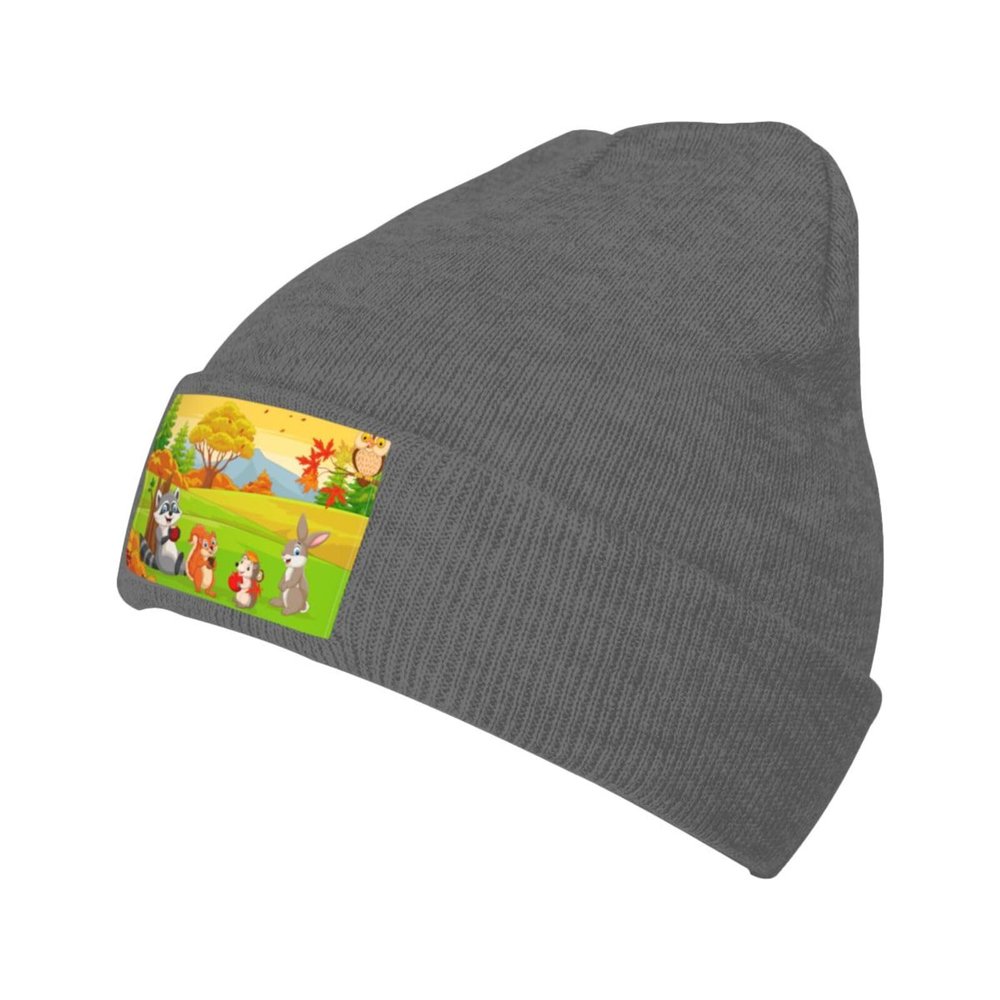 Animals in The Forest in Autumn Beanies Hats Men Women Knit Beanie Hat Winter Warm Skull Cap Acrylic Beanie Deep Heather