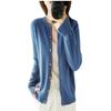Women's Crew Neck Knitted Cardigan Women's Solid Color Cardigan Long Sleeve Button Down Sweater Blue XL view 1