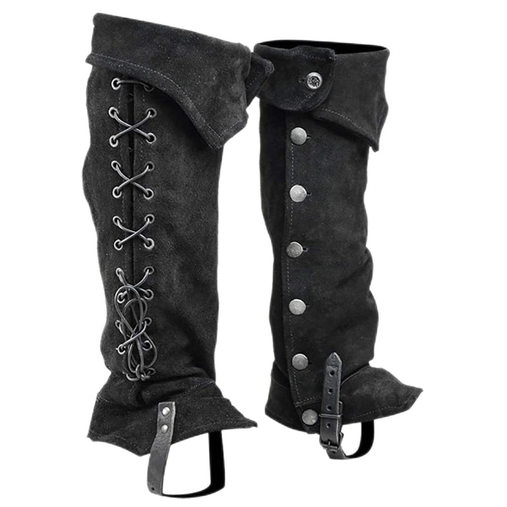 Faux Leather Medieval Knight Boot Covers Spats Waterproof Leg Guards Costume Accessories, Black