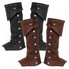 Faux Leather Medieval Knight Boot Covers Spats Waterproof Leg Guards Costume Accessories, Black view 2