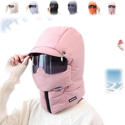 WXDTW Windproof Full Cover Outdoor Riding Mask with Glasses, 4 in 1 Waterproof Ski Cap Winter Windproof Full Cover Balaclava (Pink,One Size)