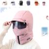 WXDTW Windproof Full Cover Outdoor Riding Mask with Glasses, 4 in 1 Waterproof Ski Cap Winter Windproof Full Cover Balaclava (Pink,One Size) view 1