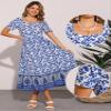 Allegra K Boho Dress for Women's Floral Print A-Line Midi Dresses Medium White view 2