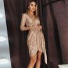 Women's Gold Sequin Dress Party Dress Cape Long Sleeved Mini Cape Dress Shiny Formal ice Skating Dress Women's Gift view 3