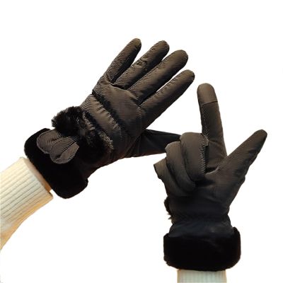 Women's Winter Touch Screen Gloves Plush Thick Windproof Cycling Mittens Cute Cartoon Skiing Warm Gloves(Black Rabbit Ears)