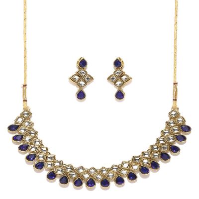 DENMOUS Gold-Toned & Blue Stone-Studded Jewellery Set-DMZ-530, zzzz-s, Brass