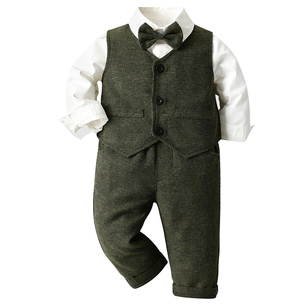 Toddler Boys Long Sleeve Shirt Tops Vest Coat Pants Child Kids With Bow Gentleman Outfits Weeding Clothes for (AG, 90)