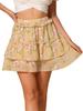 Allegra K Women's Layered Ruffle Hem Elastic Waist A-Line Skater Floral Mini Skirt Small Yellow view 1