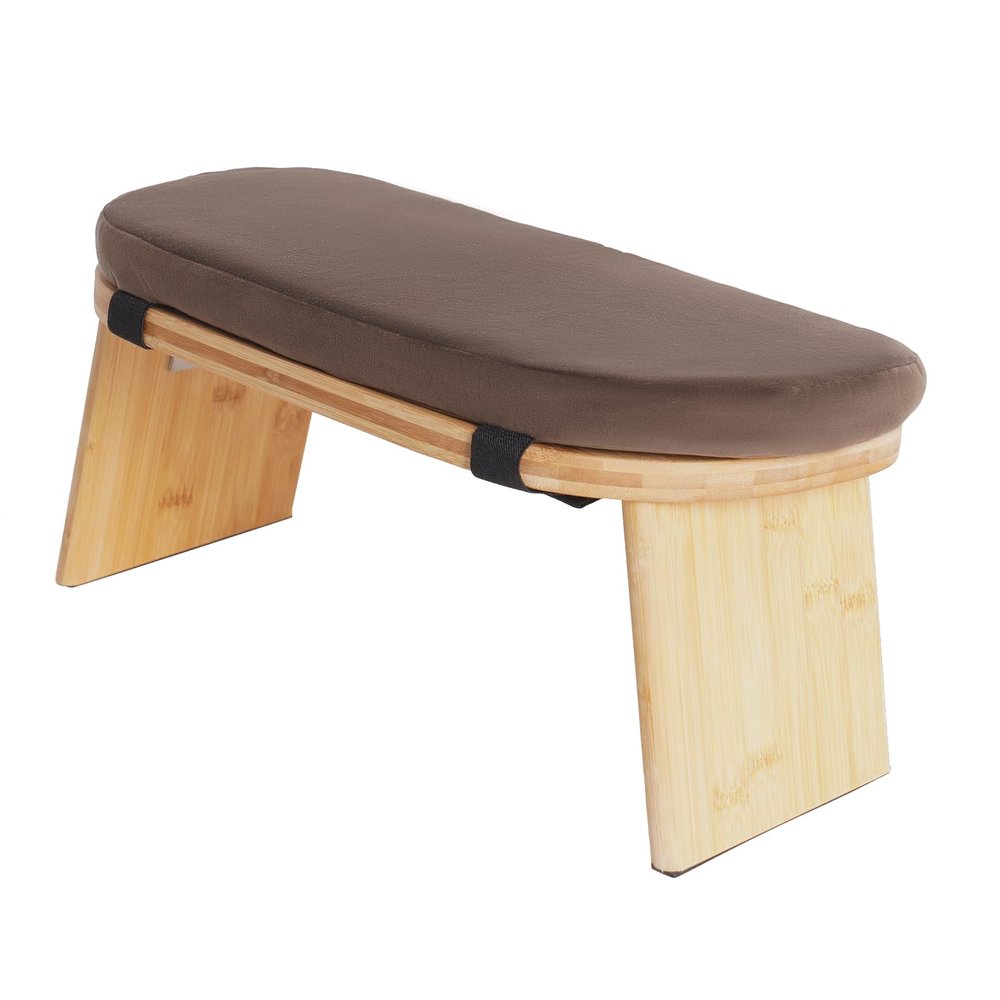 Bamboo Meditation Bench, Foldable & Ergonomic Meditation Stool, Portable Prayer Bench with Cushion, Comfortable Kneeling Chair for Kneeling or Sitting, Coffee