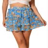 Allegra K Women's Layered Ruffle Hem Elastic Waist A-Line Skater Floral Mini Skirt Medium Lake Blue view 1