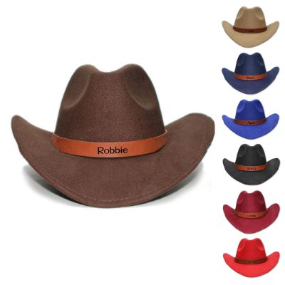 Snirov Personalized Kids Cowboy Hat, Custom Name Toddler Cowboy Hat with Leather Hatband, Classic Roll Up Fedora Hat Western Cowboy Hats for Boys Men Women