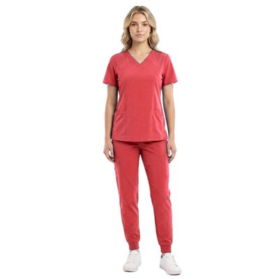 M&M SCRUBS Womens Jogger Scrub Set 4-Way Stretch V-Neck Nurse Scrubs Top & Pants (Coral, Small)