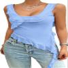 RanRui open back camisole women lace tank tops 2025 spring and summer Y2K solid color sleeveless U-neck mesh suspender top (blue,X-Large) view 1
