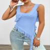 RanRui open back camisole women lace tank tops 2025 spring and summer Y2K solid color sleeveless U-neck mesh suspender top (blue,X-Large) view 2