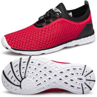 DOUSSPRT Men's Water Shoes Quick Drying Sports Aqua Shoes Redwhite Size 9