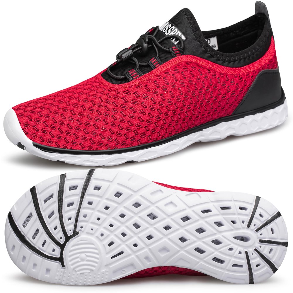 DOUSSPRT Men's Water Shoes Quick Drying Sports Aqua Shoes Redwhite Size 9