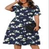 POSESHE Womens Plus Size Dress Summer Short Sleeve Casual 2024 Work Midi Dress with Pockets,Blue Begonia,3XL view 1