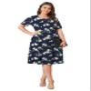 POSESHE Womens Plus Size Dress Summer Short Sleeve Casual 2024 Work Midi Dress with Pockets,Blue Begonia,3XL view 4