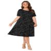POSESHE Womens Plus Size Dress Summer Short Sleeve Casual 2024 Cute Work Round Neck Dress with Pockets,Black White Floral,L view 2