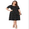 POSESHE Womens Plus Size Dress Summer Short Sleeve Casual 2024 Cute Work Round Neck Dress with Pockets,Black White Floral,L view 4