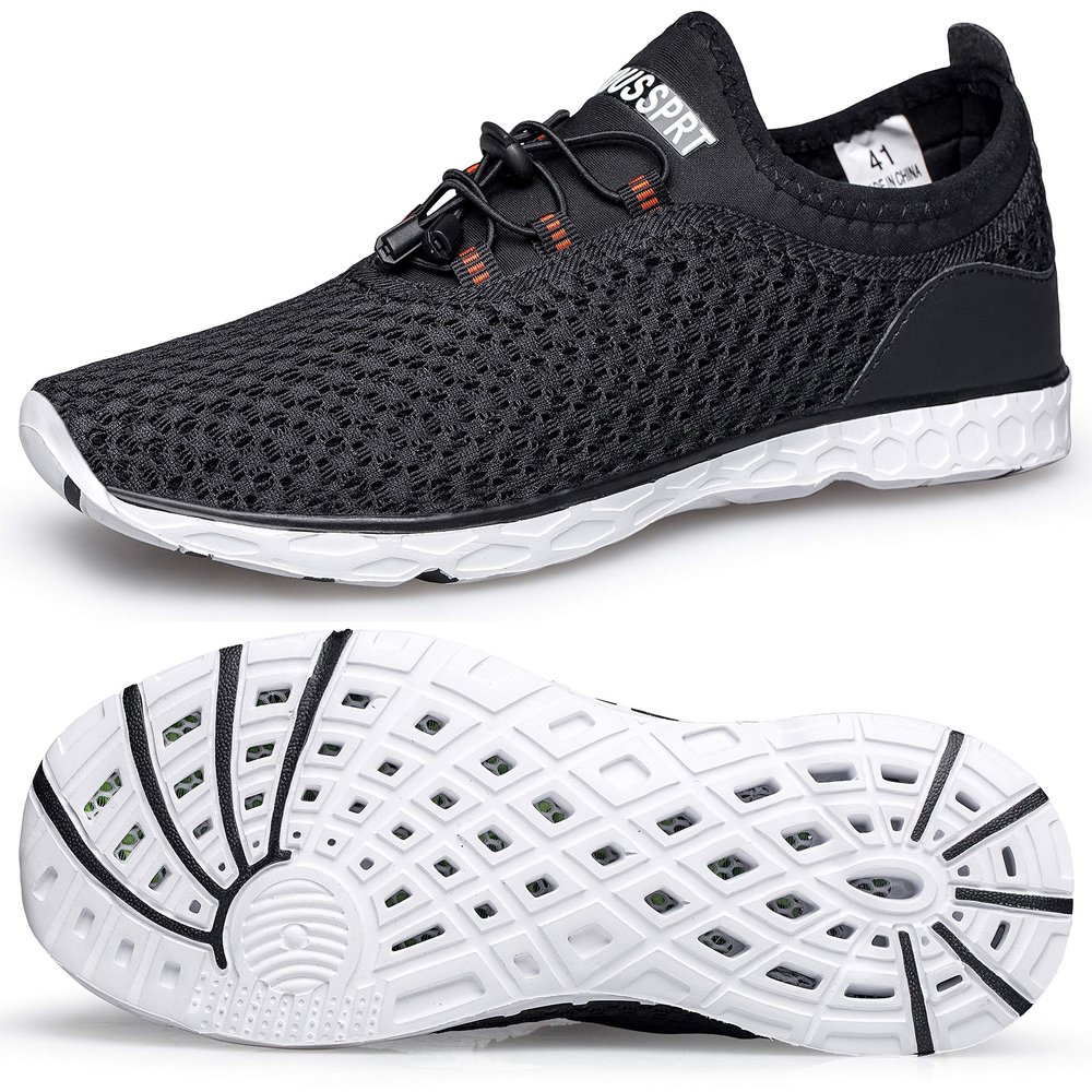 DOUSSPRT Women's Water Shoes Quick Drying Sports Aqua Shoes Black&White 7