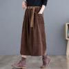 chouyatou Women's High Elastic Waisted Wide Leg Cropped Corduroy Capri Pants Culottes with Belt (X-Small, Brown) view 2