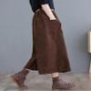 chouyatou Women's High Elastic Waisted Wide Leg Cropped Corduroy Capri Pants Culottes with Belt (X-Small, Brown) view 3